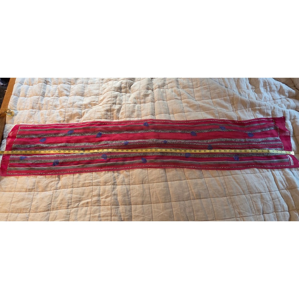 Gin Renoir Scarf Womens OS Fuchsia Red Good Vintage Striped Filigree Oblong E540